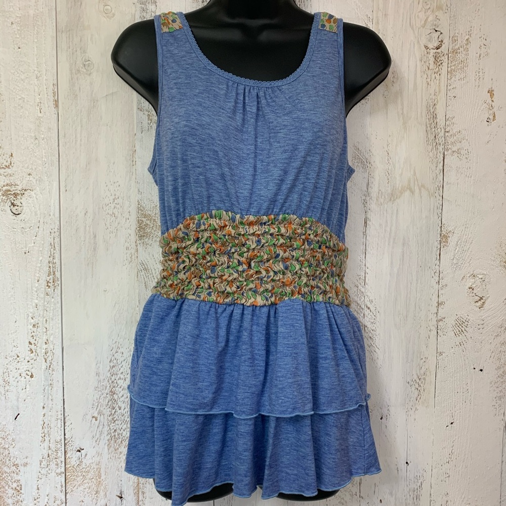 Ruby Rose Tank Top Large Blue Smocked Waist